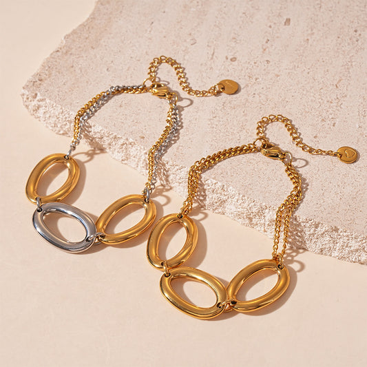 Titanium Steel Metal Geometric Oval Bracelet for Women