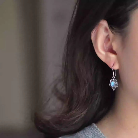 Natural Moonstone Earrings Blue Light Retro Compact