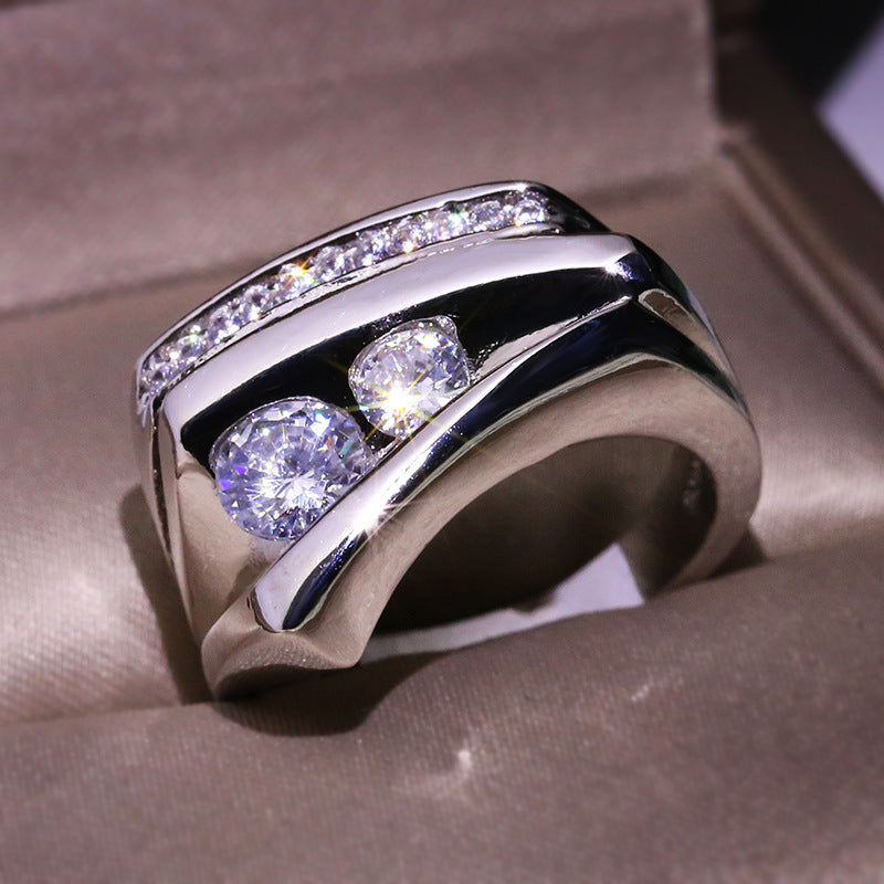 Popular Half-edge Heart-shaped Micro Inlaid Zircon Geometric Three-dimensional Ring