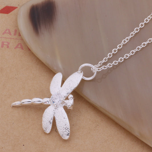 Dragonfly Diamond Earrings Necklace Ring Silver Plated Set