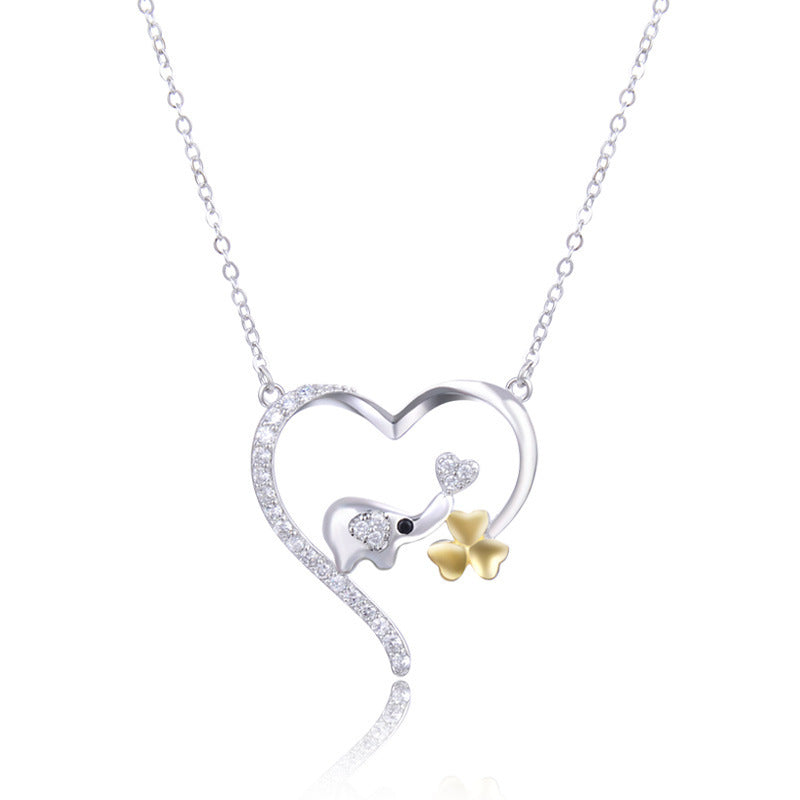 925 Sterling Silver Elephant Clover in Heart Pendant