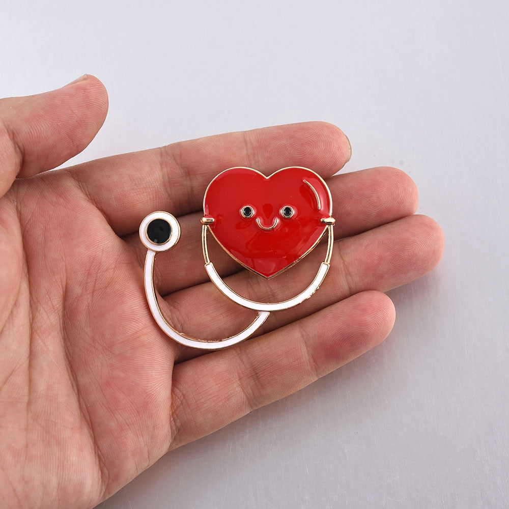 Heart-Shaped Stethoscope Medical Enamel Brooch (Doctor's Gift)