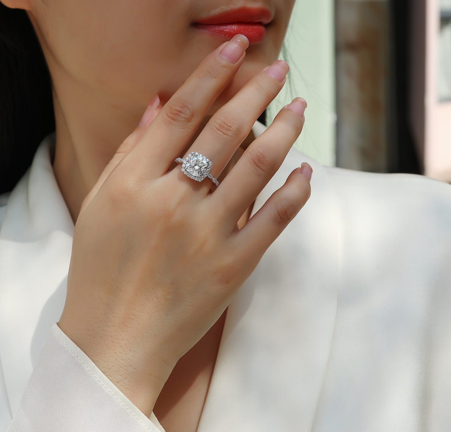 S925 Sterling Silver and Platinum-Plated Diamond Ring