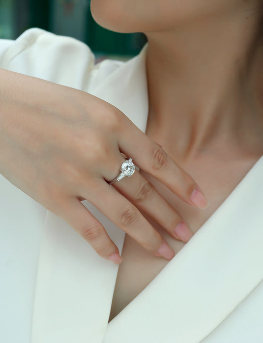 3-Carat Moissanite S925 Sterling Silver and Platinum Diamond Ring.