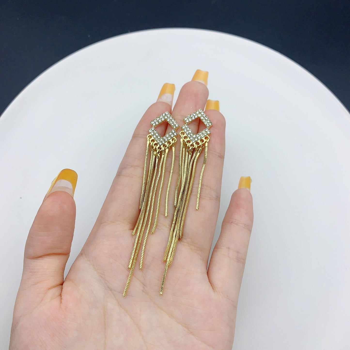 Tassle Fashion Elegant High Sense All-match Rhombus Diamond Earrings
