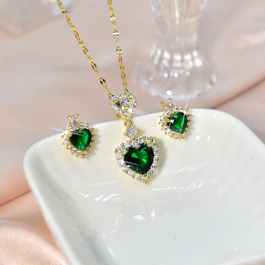 Elegant Beccarite Inlaid Titanium Steel Jewelry Set