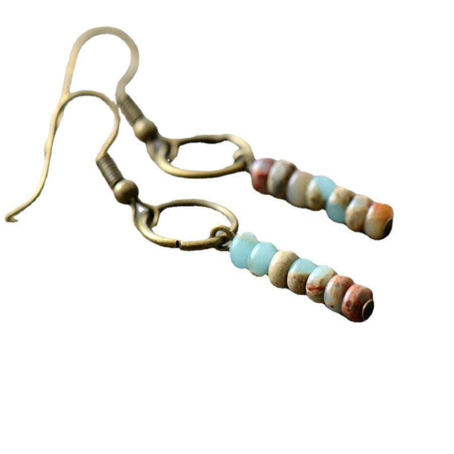 Retro Style Shoushan Stone Beads Earrings