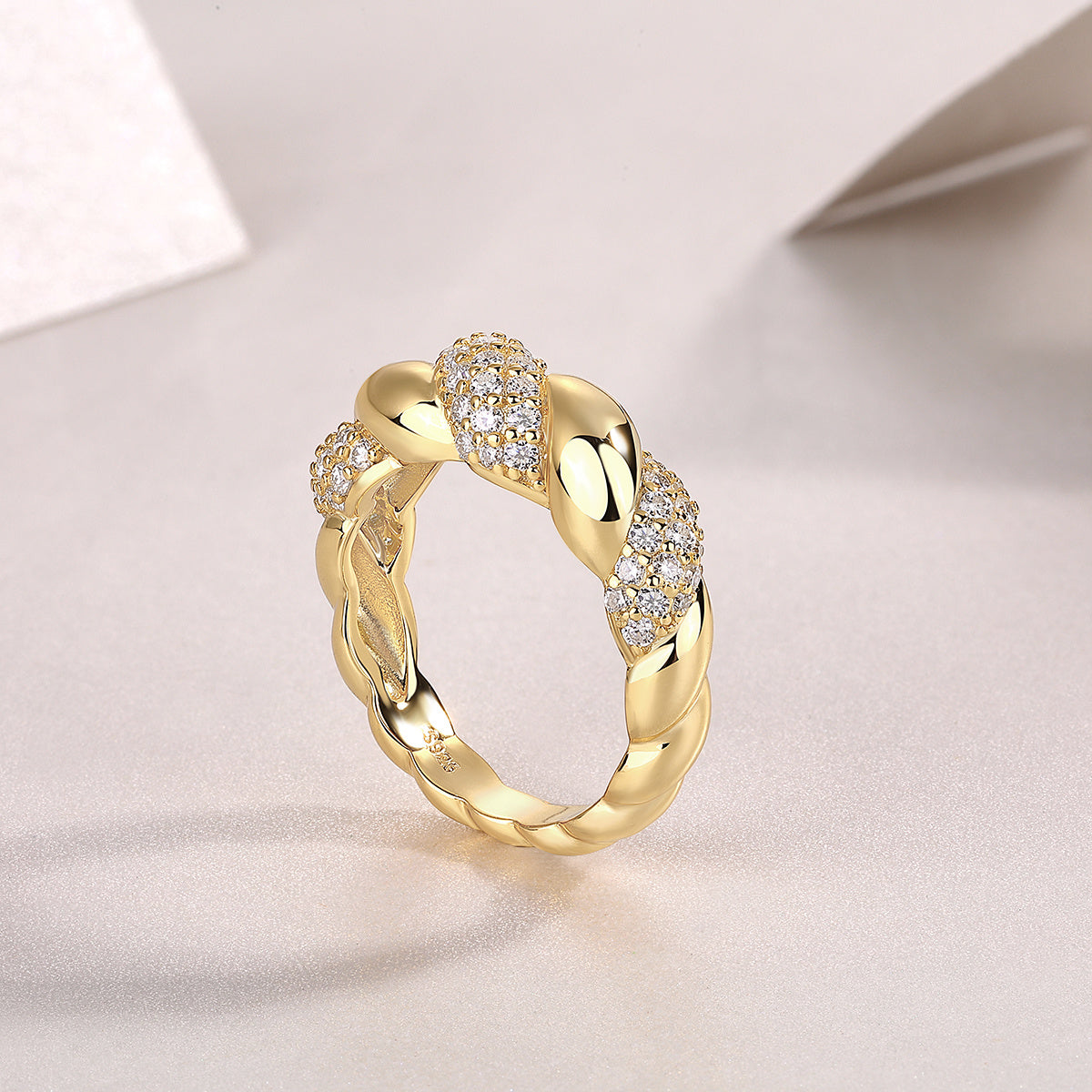 Moissanite S925 Sterling Silver and Gold-Plated Diamond Ring