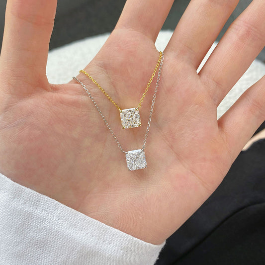 4 Karat Ledean Square White Diamond Clavicle Necklace