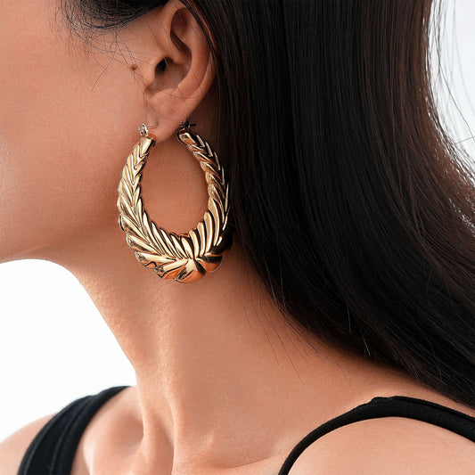 Fashion Personality Wheat Pattern Oval Earrings