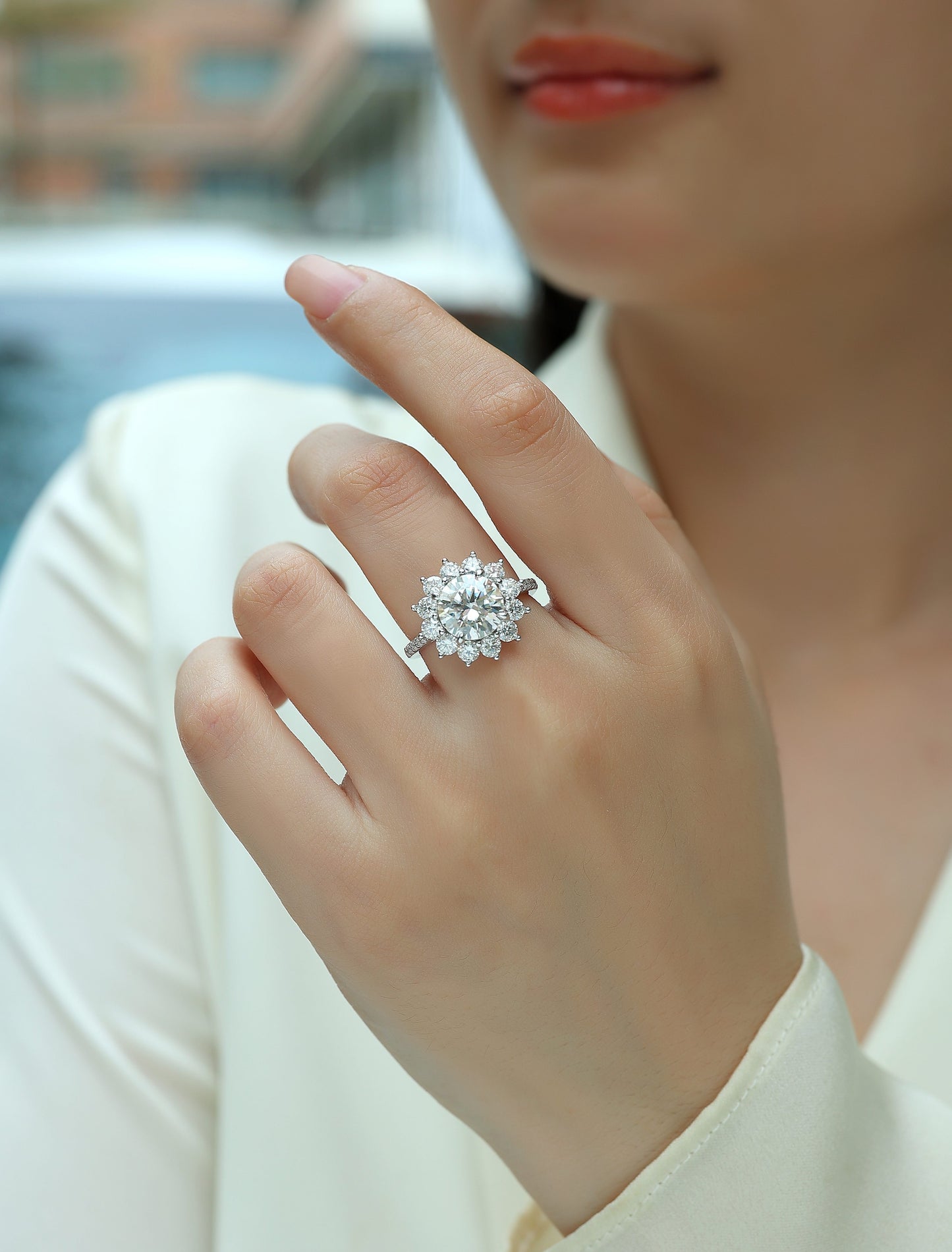 3-Carat Moissanite S925 Sterling Silver and Platinum Diamond Ring