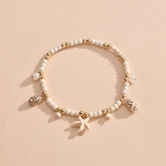 Ocean Style Starfish Conch Turquoise Woven Anklet