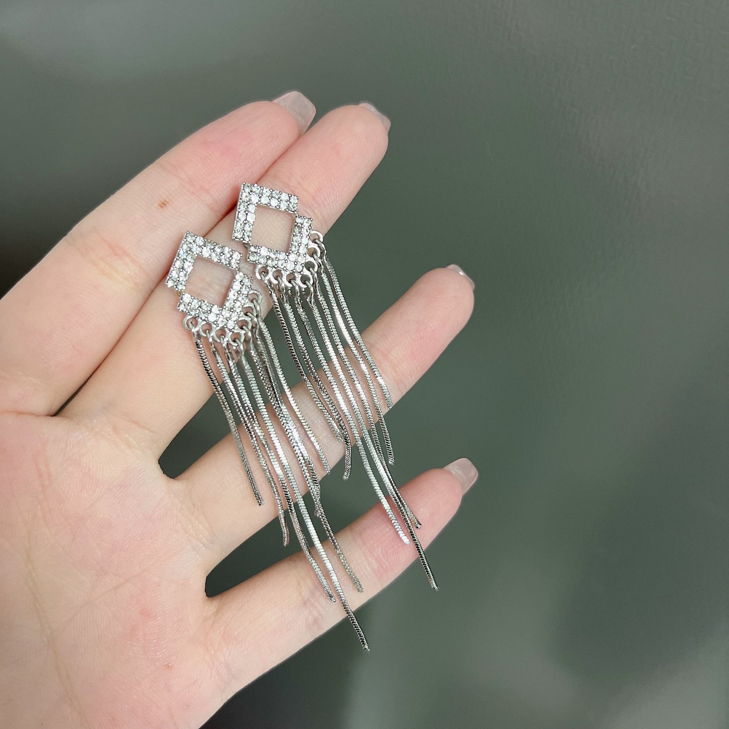 Tassle Fashion Elegant High Sense All-match Rhombus Diamond Earrings