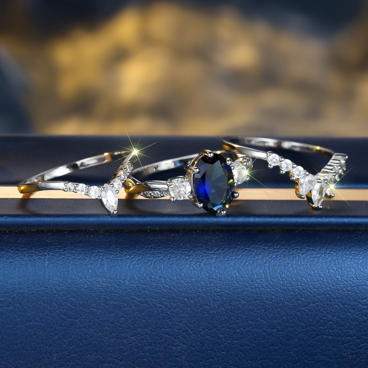 Water Drop Shining Three-Piece Unique Ring