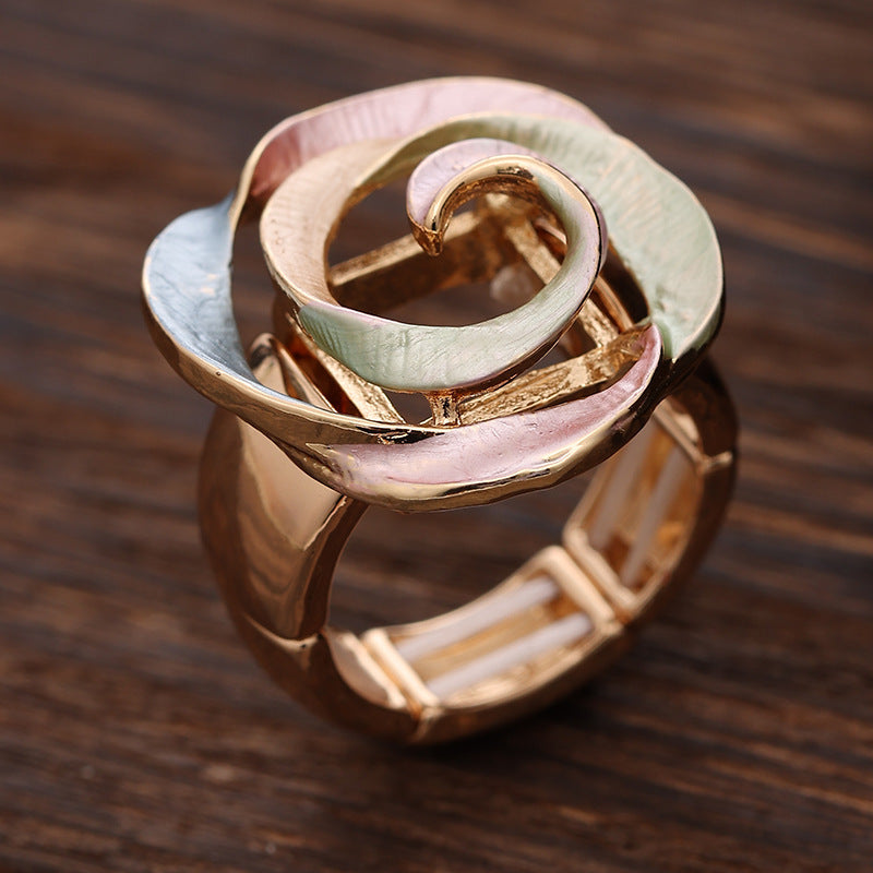 Enamel Geometric Flower Stretch Ring