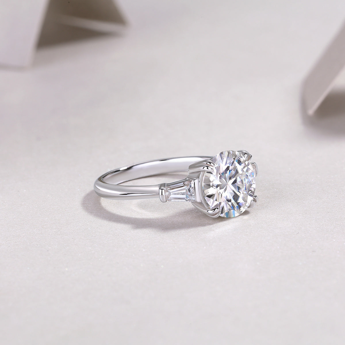3-Carat Moissanite S925 Sterling Silver and Platinum Diamond Ring.
