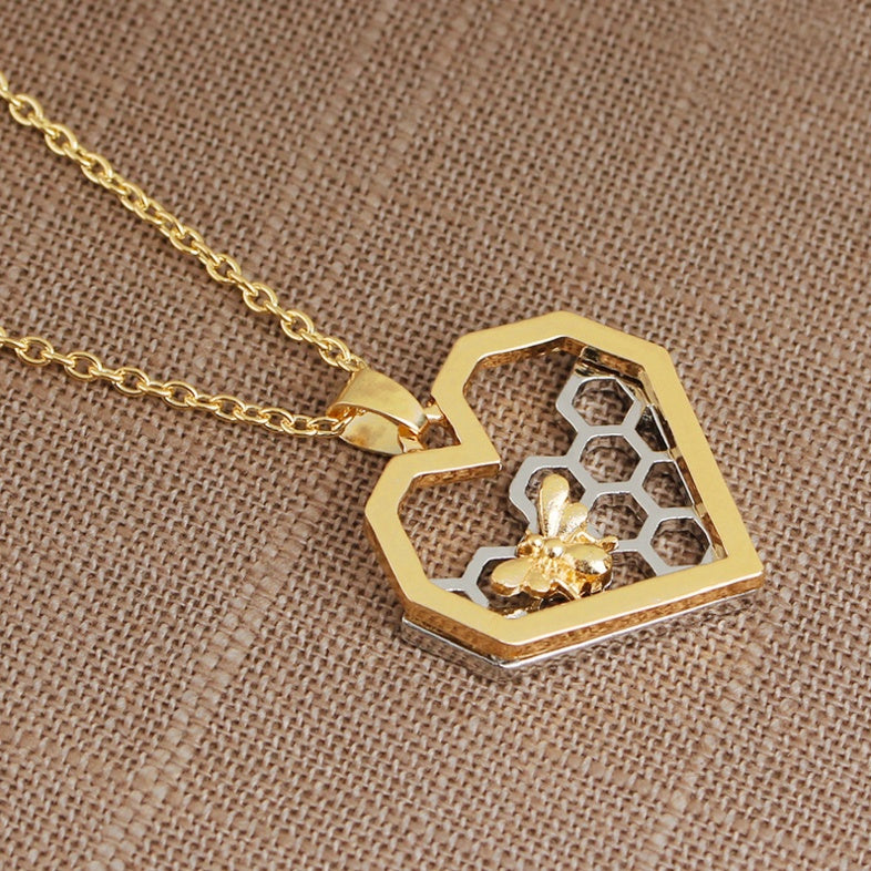 X & P Charm Honeycomb Bee Necklace for Women