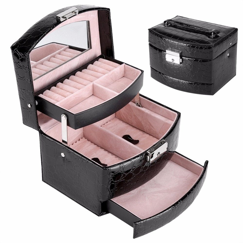 3 Layers Jewelry Boxes and Packaging Leather Makeup Organizer