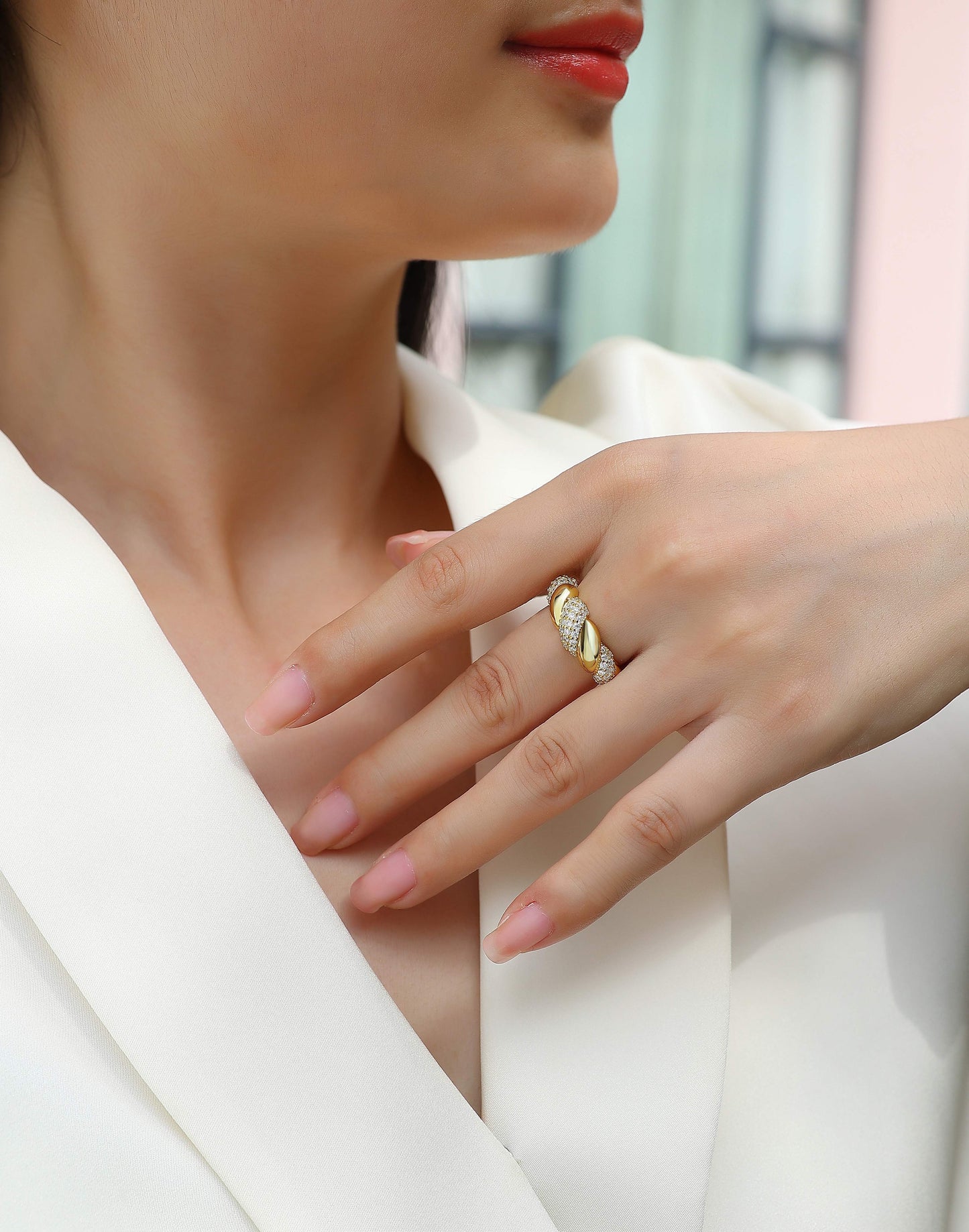 Moissanite S925 Sterling Silver and Gold-Plated Diamond Ring