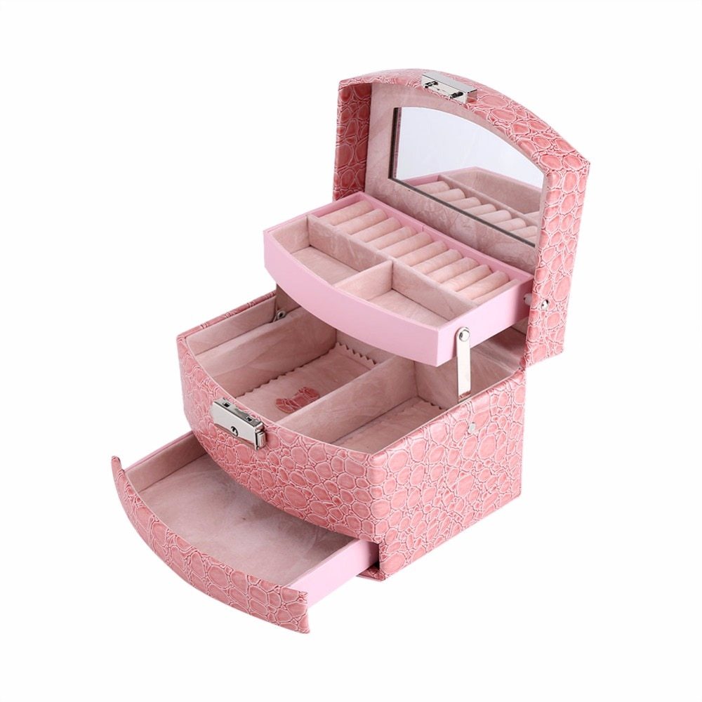 3 Layers Jewelry Boxes and Packaging Leather Makeup Organizer