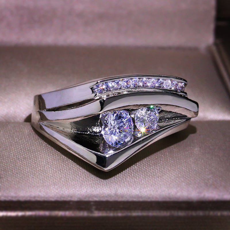 Popular Half-edge Heart-shaped Micro Inlaid Zircon Geometric Three-dimensional Ring