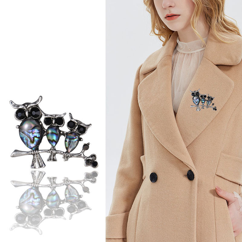 Seashell Owl Brooch for Women