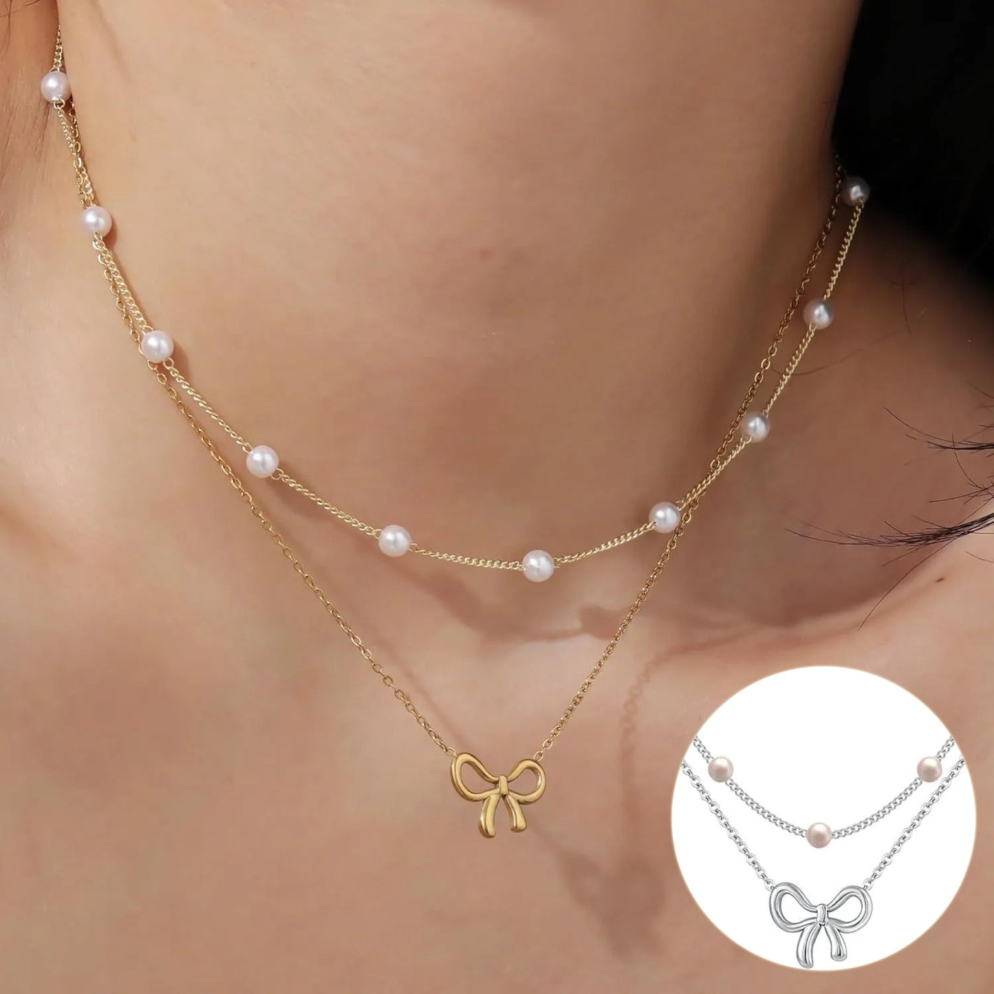 Pearl Double Layer Choker Fashion Gold Color Necklaces