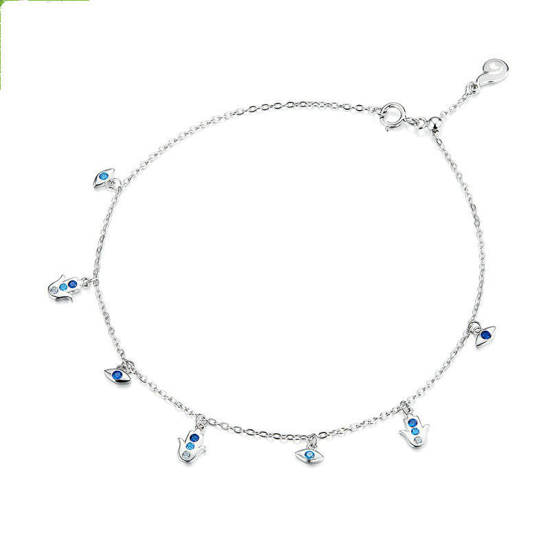 Silver Blue Eye Palm Niche Anklet