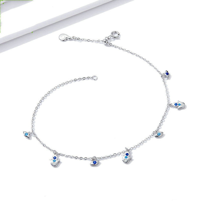 Silver Blue Eye Palm Niche Anklet