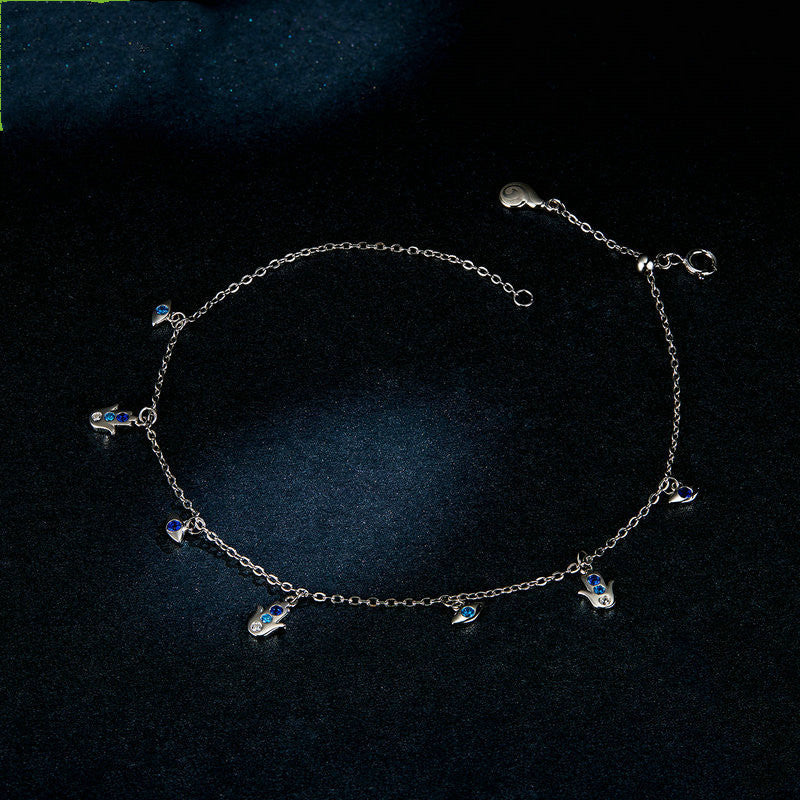 Silver Blue Eye Palm Niche Anklet