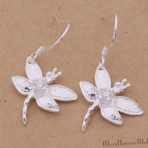 Dragonfly Diamond Earrings Necklace Ring Silver Plated Set