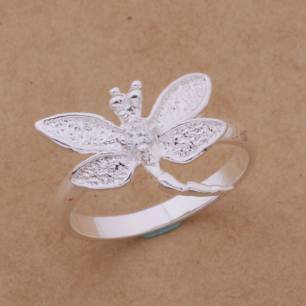 Dragonfly Diamond Earrings Necklace Ring Silver Plated Set