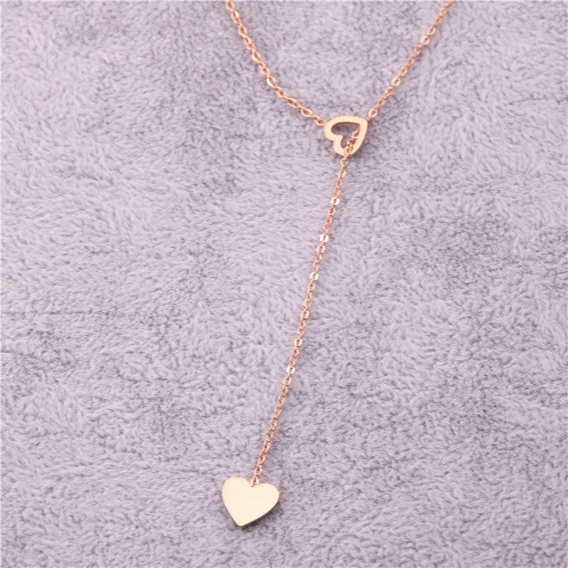 Heart-Shaped Long Pendant Necklace (Stainless Steel)