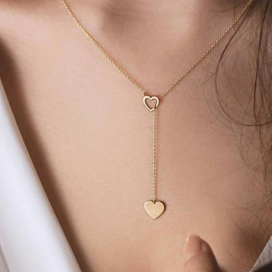 Heart-Shaped Long Pendant Necklace (Stainless Steel)
