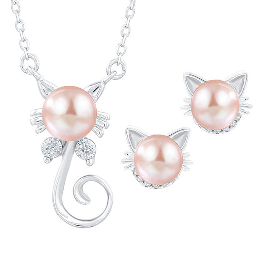 Cat Pendant 925 Sterling Silver Jewelry Set