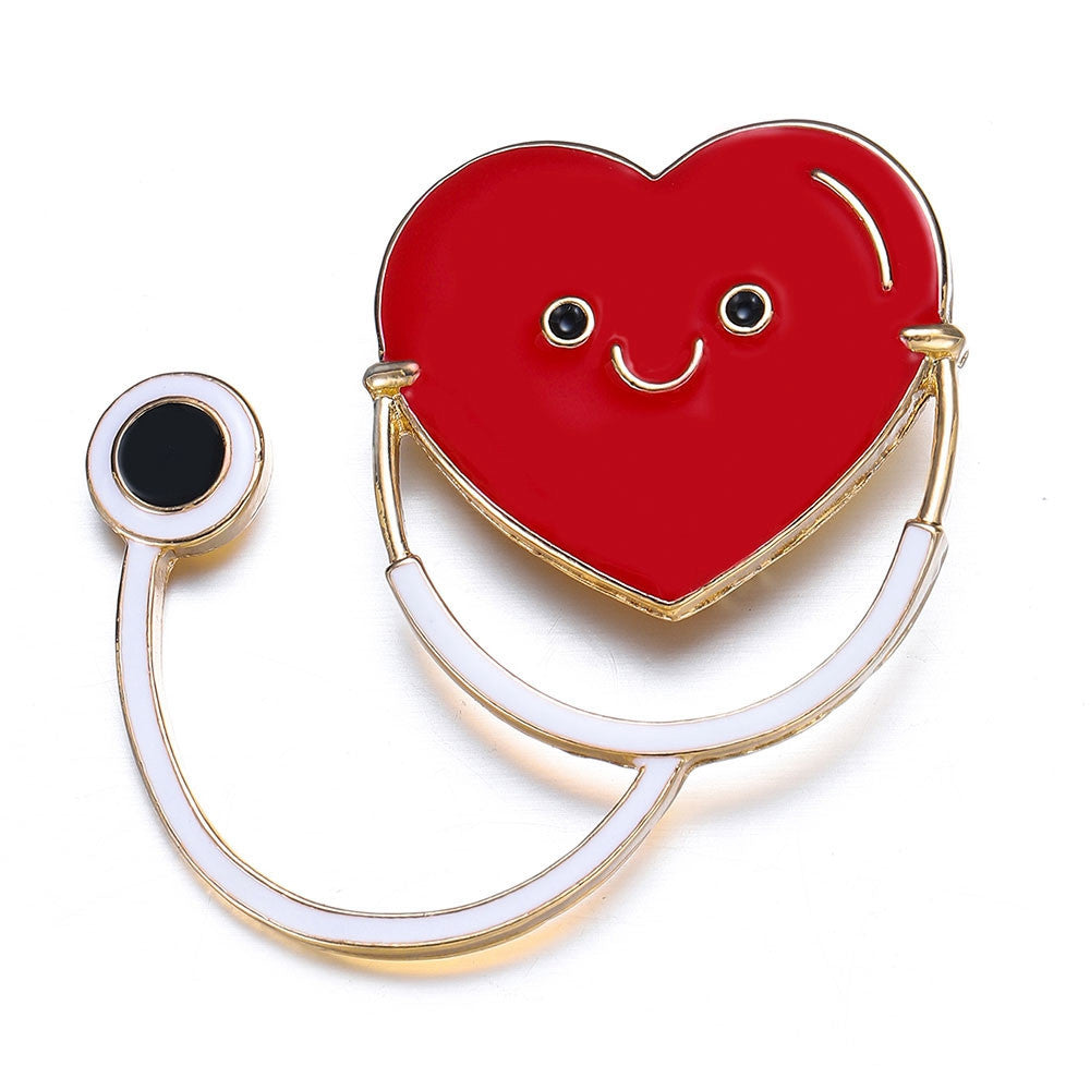 Heart-Shaped Stethoscope Medical Enamel Brooch (Doctor's Gift)