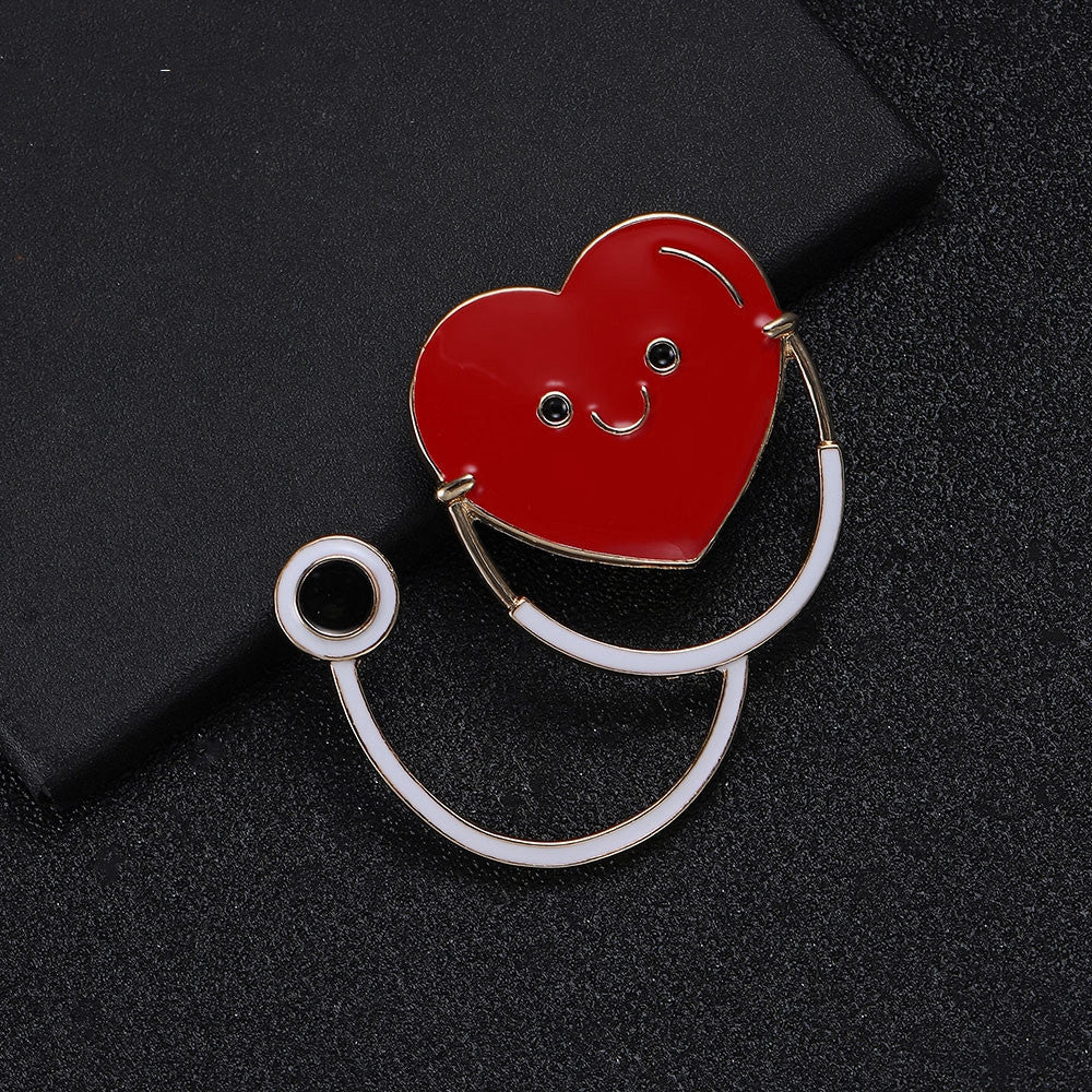 Heart-Shaped Stethoscope Medical Enamel Brooch (Doctor's Gift)