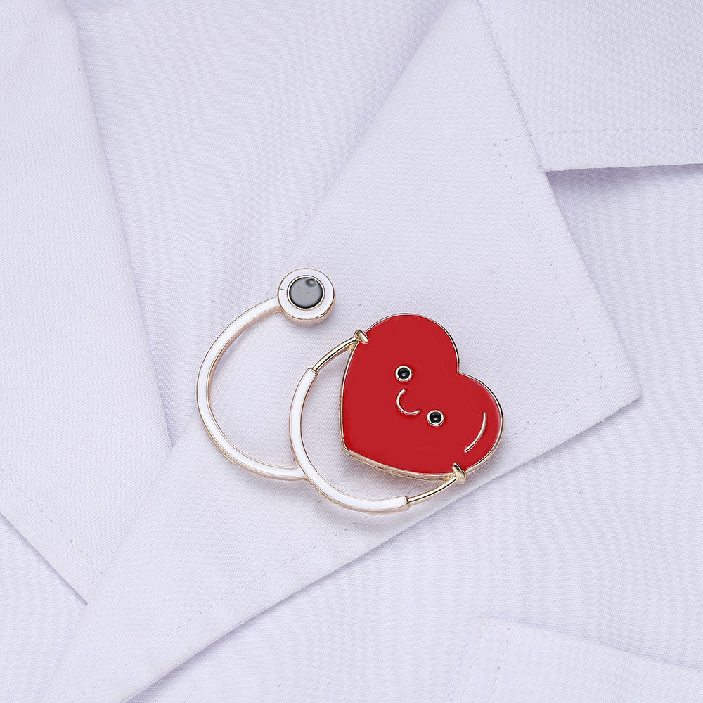Heart-Shaped Stethoscope Medical Enamel Brooch (Doctor's Gift)