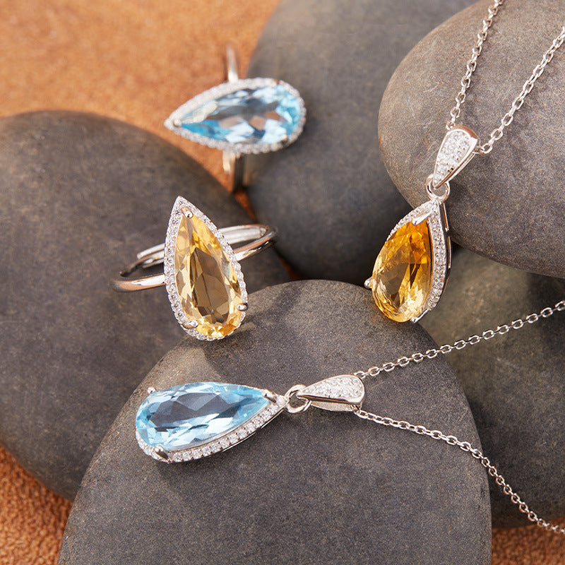 Natural Topaz Citrine Necklace Set