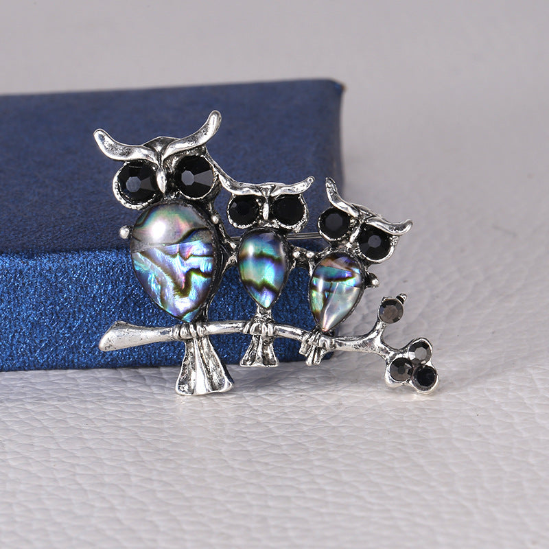 Seashell Owl Brooch for Women