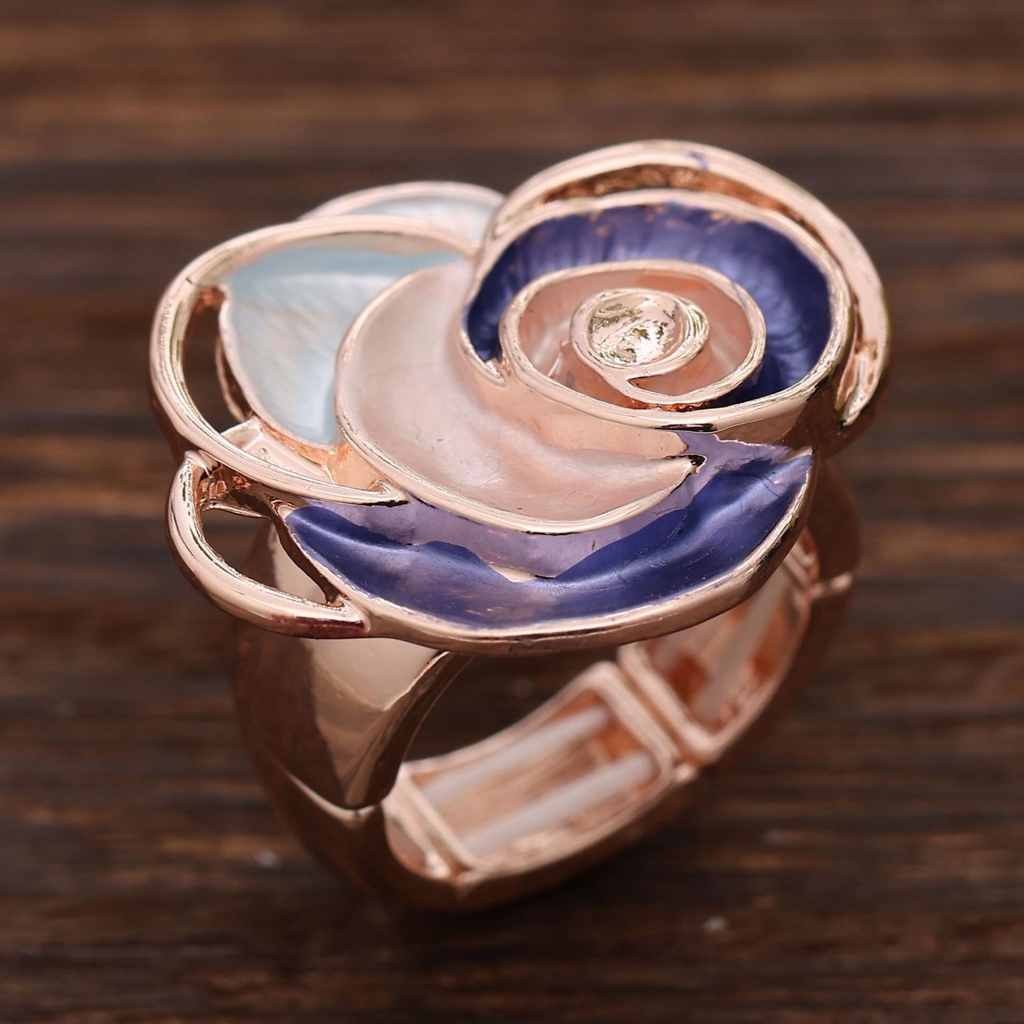 Enamel Geometric Flower Stretch Ring