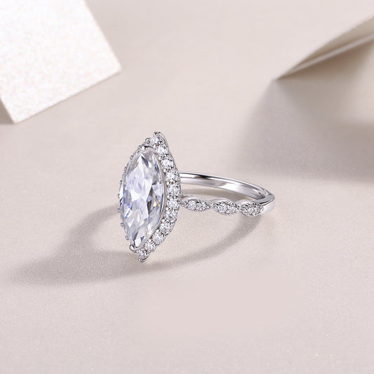 Moissanite S925 Sterling Silver and Platinum-Plated Diamond Ring