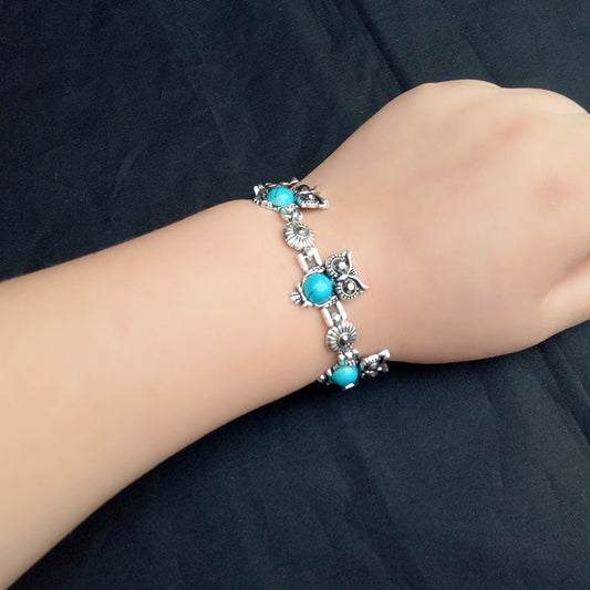 Vintage Turquoise Owl Necklace Earrings Bracelet (3-Piece Jewelry Set)