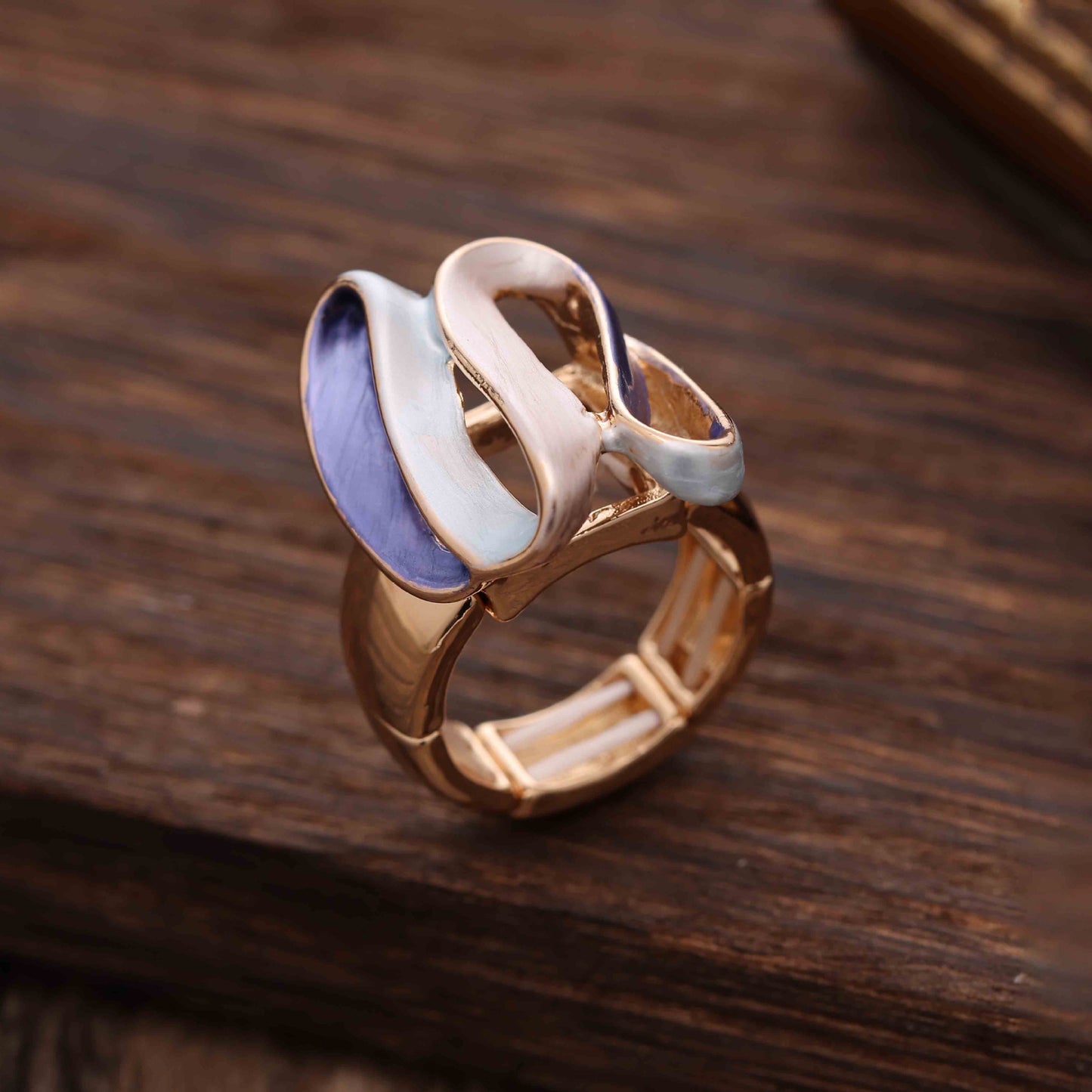 Enamel Geometric Flower Stretch Ring