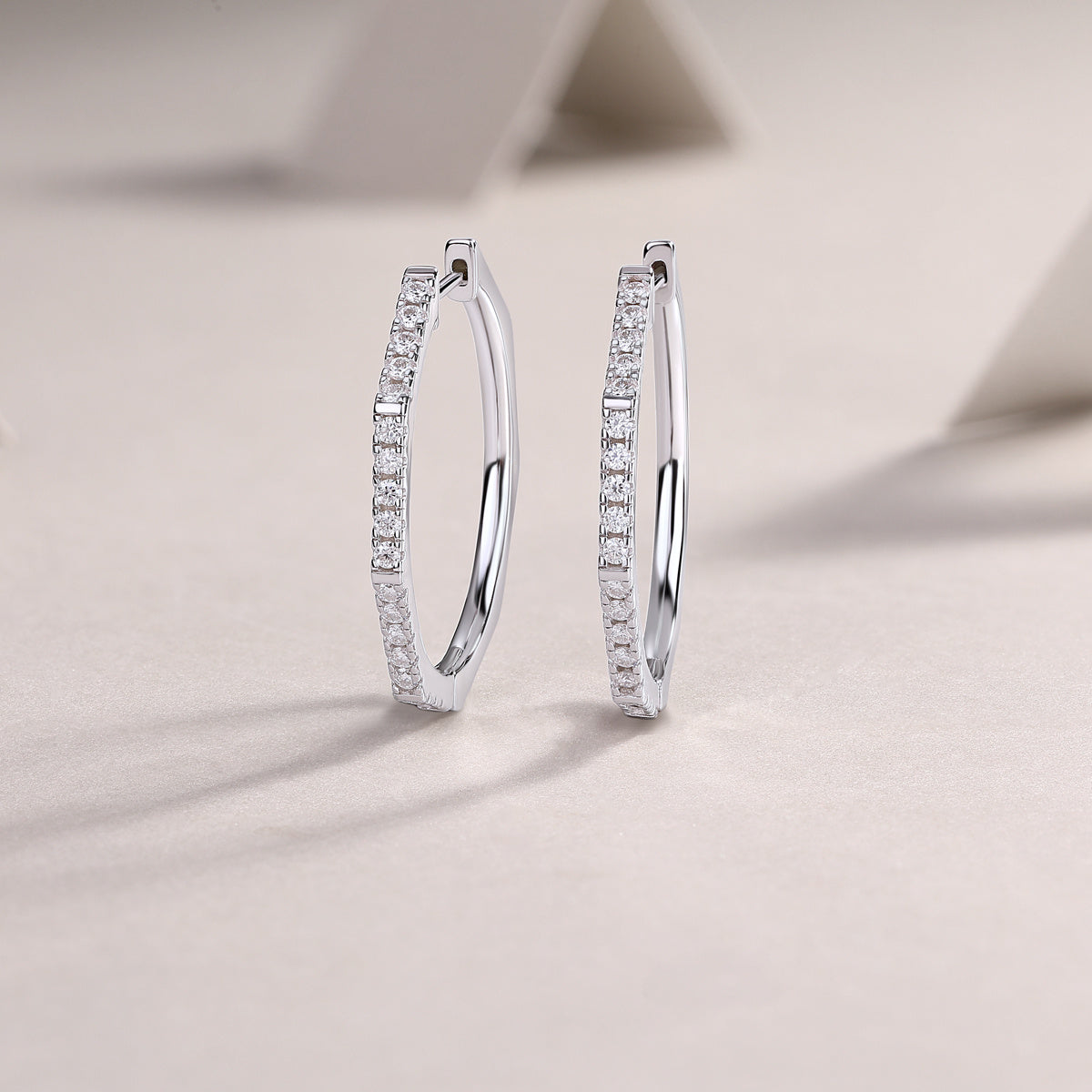 Modern Platinum-Plated Diamonds Earrings