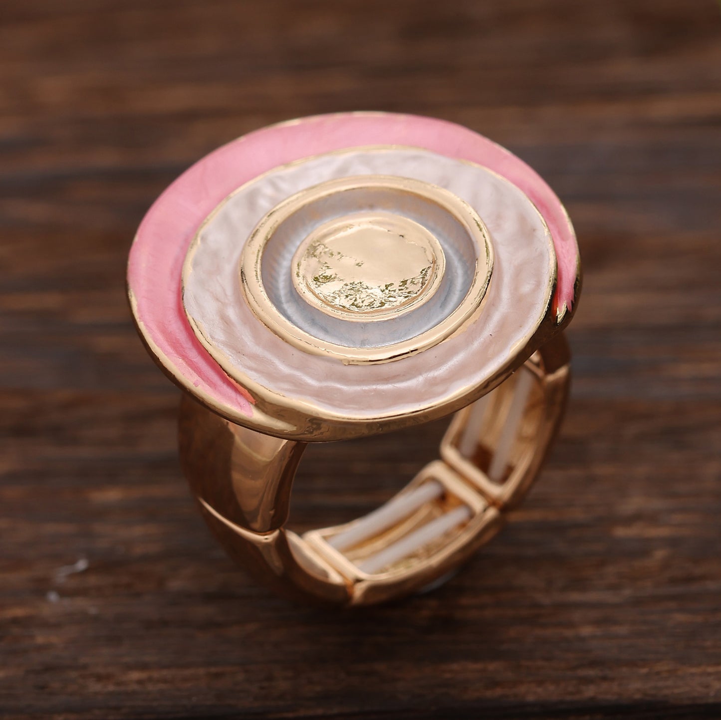 Enamel Geometric Flower Stretch Ring