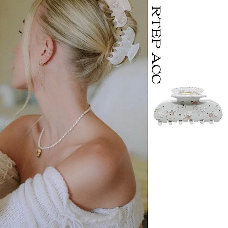 Shark Clip High-Grade Acetate Hair Claw (Retro Flower)