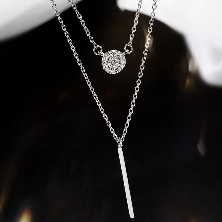S925 Silver Color Double Chain Round Pendant
