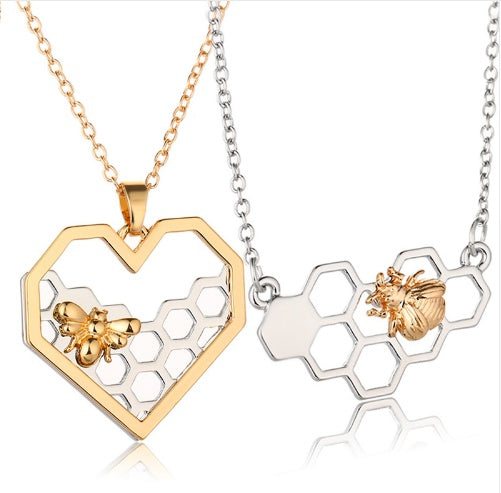 X & P Charm Honeycomb Bee Necklace for Women