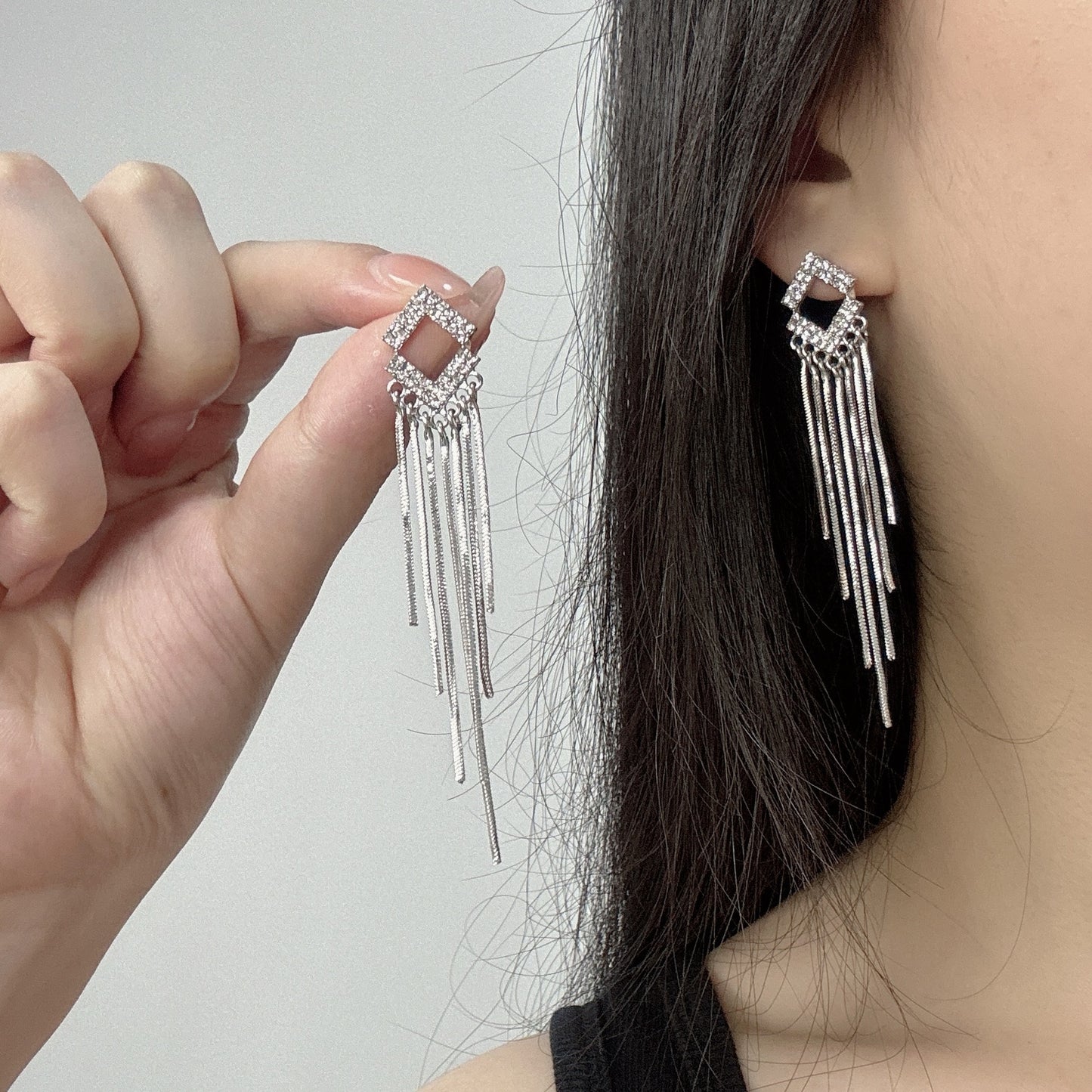 Tassle Fashion Elegant High Sense All-match Rhombus Diamond Earrings